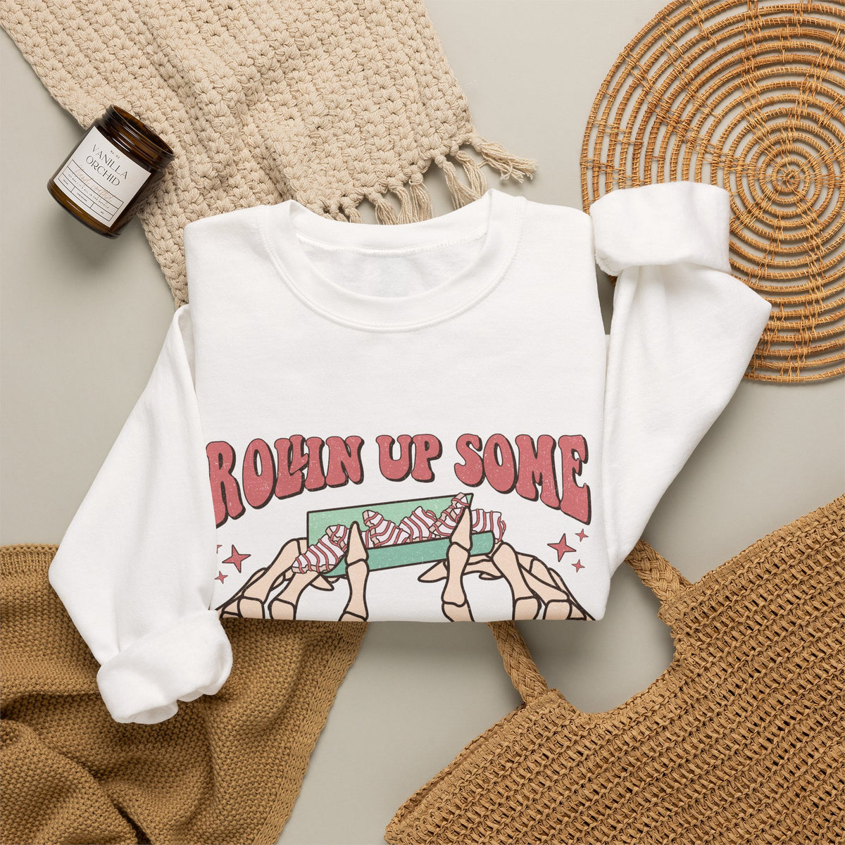 Christmas Spirit Sweatshirt — "Rollin Up Some Christmas Spirit" Holiday Crewneck