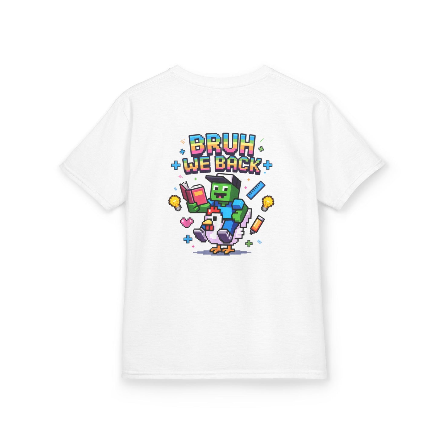 Kids Tee — 'Bruh We Back' Pixel Skateboard Gamer Shirt
