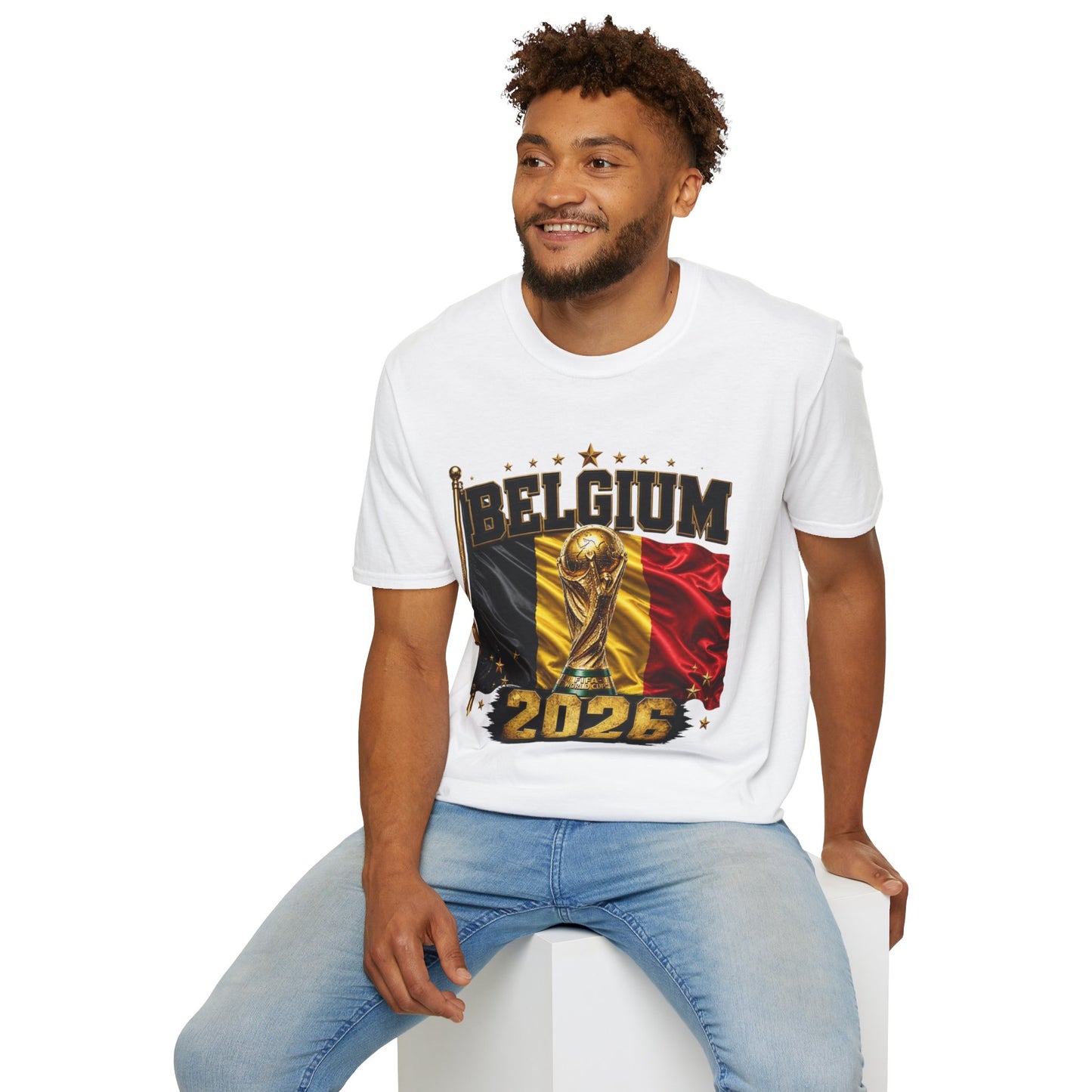 Belgium 2026 World Cup T-Shirt — Belgian Flag & Trophy Soccer Tee