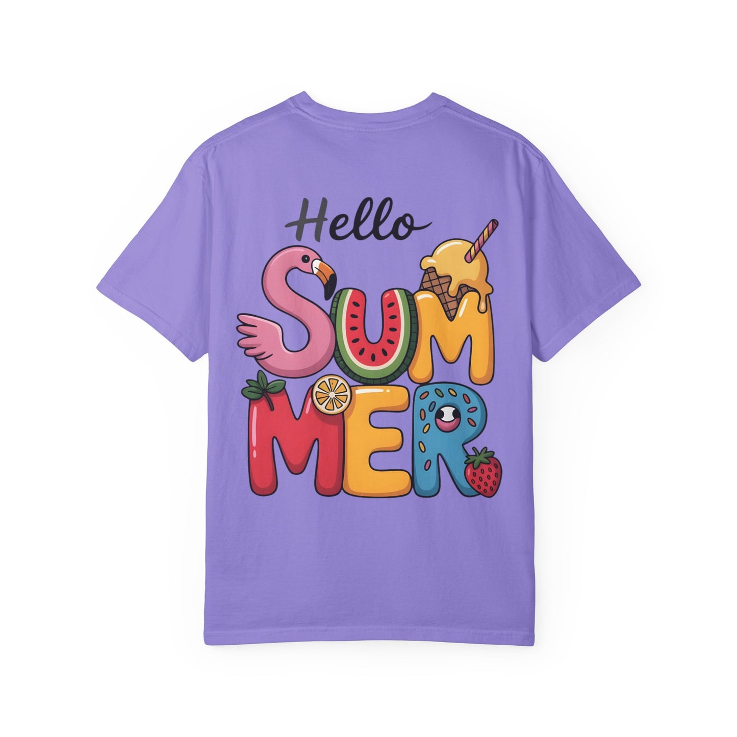 Hello Summer T-Shirt — Colorful Fun Flamingo & Ice Cream Graphic Tee
