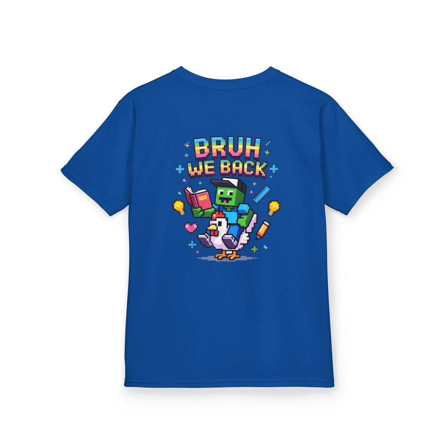 Kids Tee — 'Bruh We Back' Pixel Skateboard Gamer Shirt