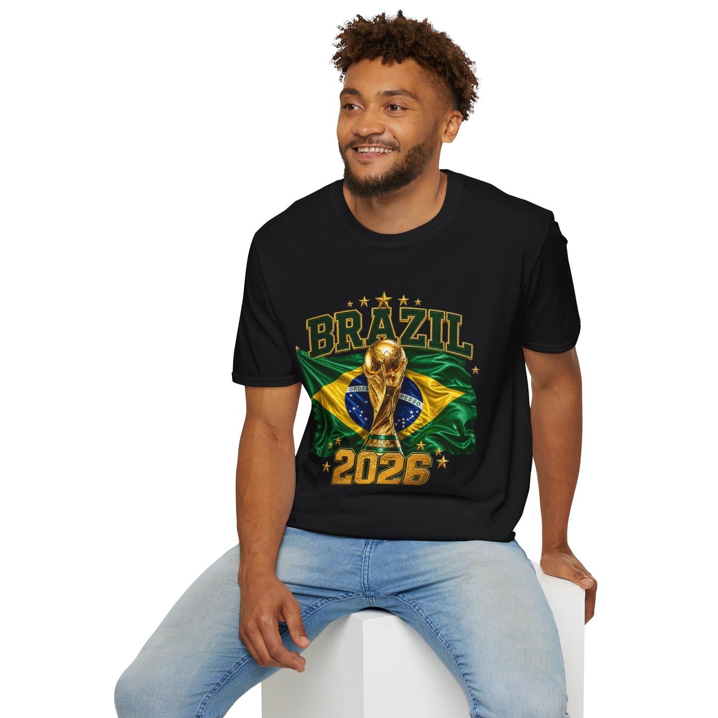 Brazil 2026 World Cup T-Shirt — Golden Trophy & Flag Soccer Fan Tee