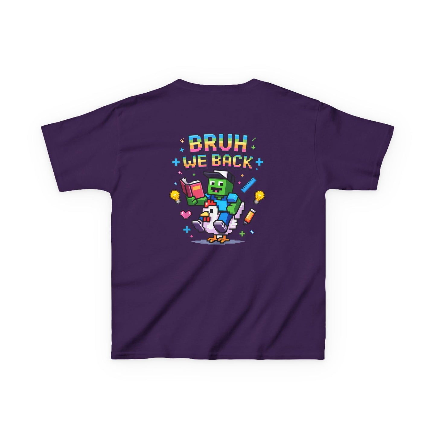 Kids Tee — 'Bruh We Back' Pixel Skateboard Gamer Shirt