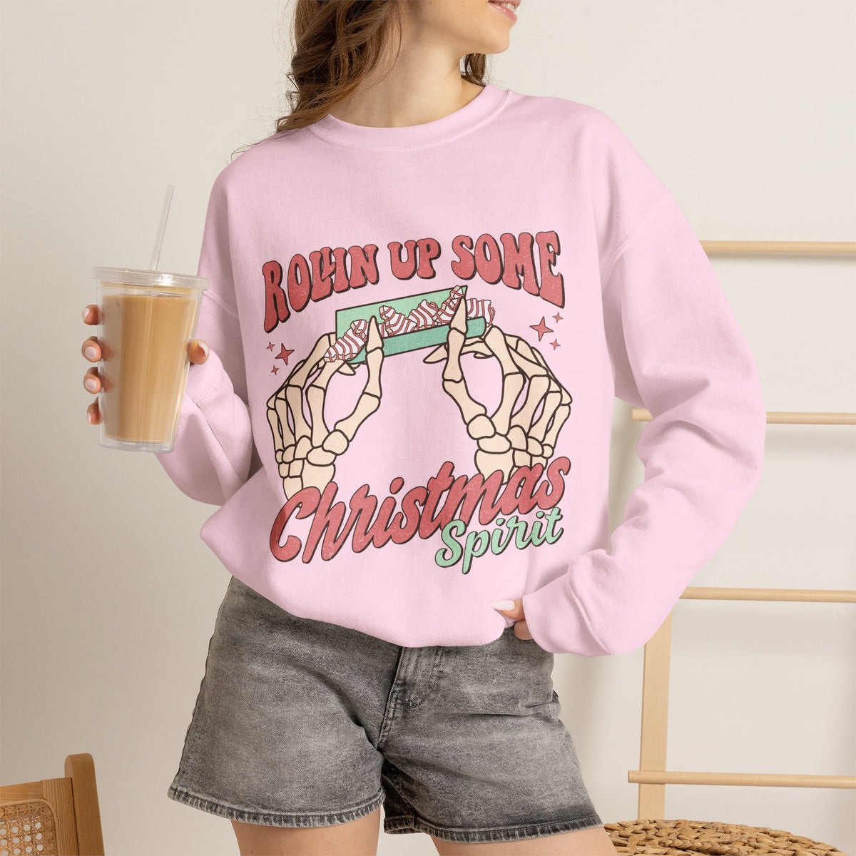 Christmas Spirit Sweatshirt — "Rollin Up Some Christmas Spirit" Holiday Crewneck