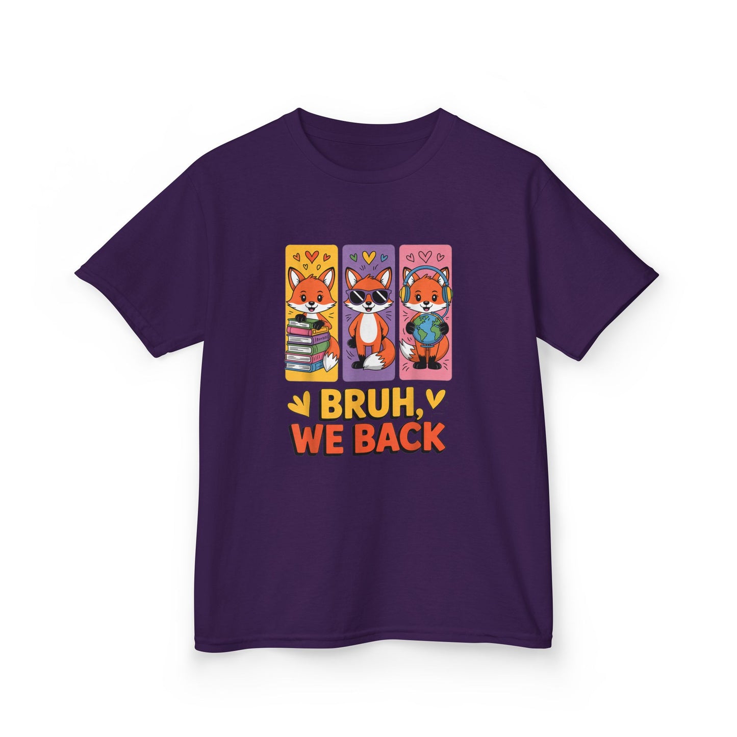 Kids T-Shirt — Cute Fox Trio "Bruh, We Back" Graphic Tee