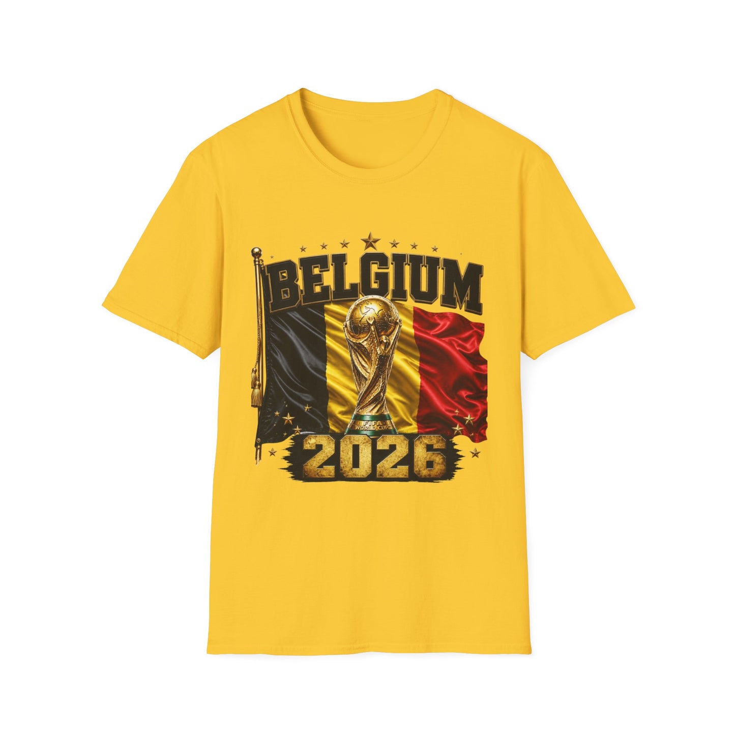 Belgium 2026 World Cup T-Shirt — Belgian Flag & Trophy Soccer Tee