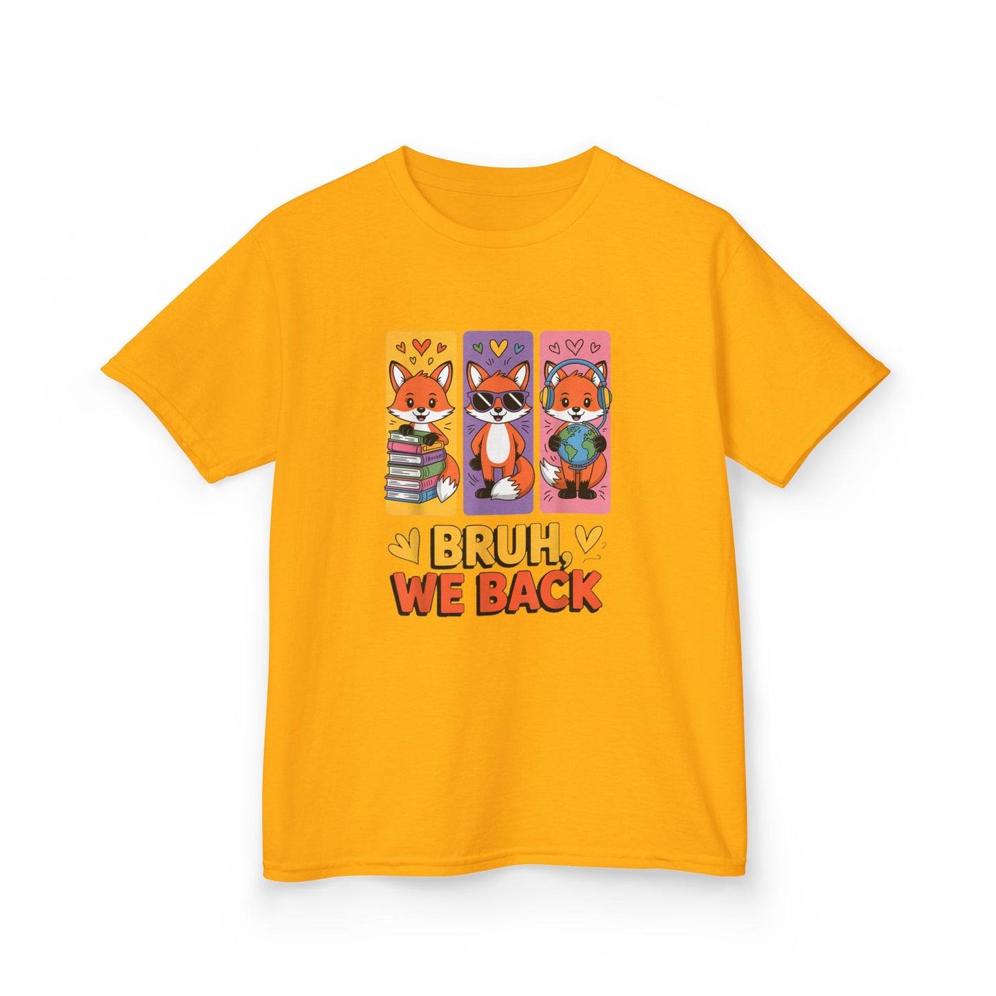 Kids T-Shirt — Cute Fox Trio "Bruh, We Back" Graphic Tee
