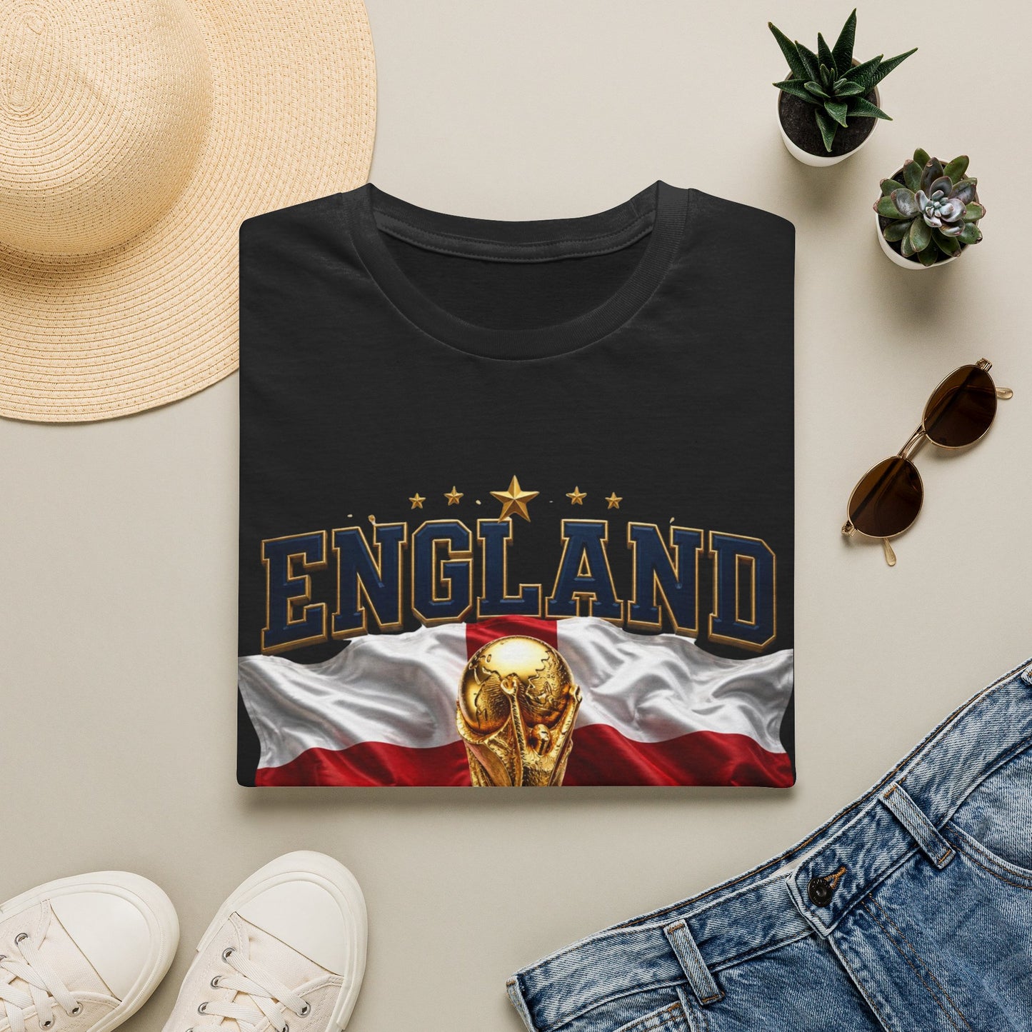England 2026 World Cup T-Shirt — Trophy & Flag Football Fan Tee