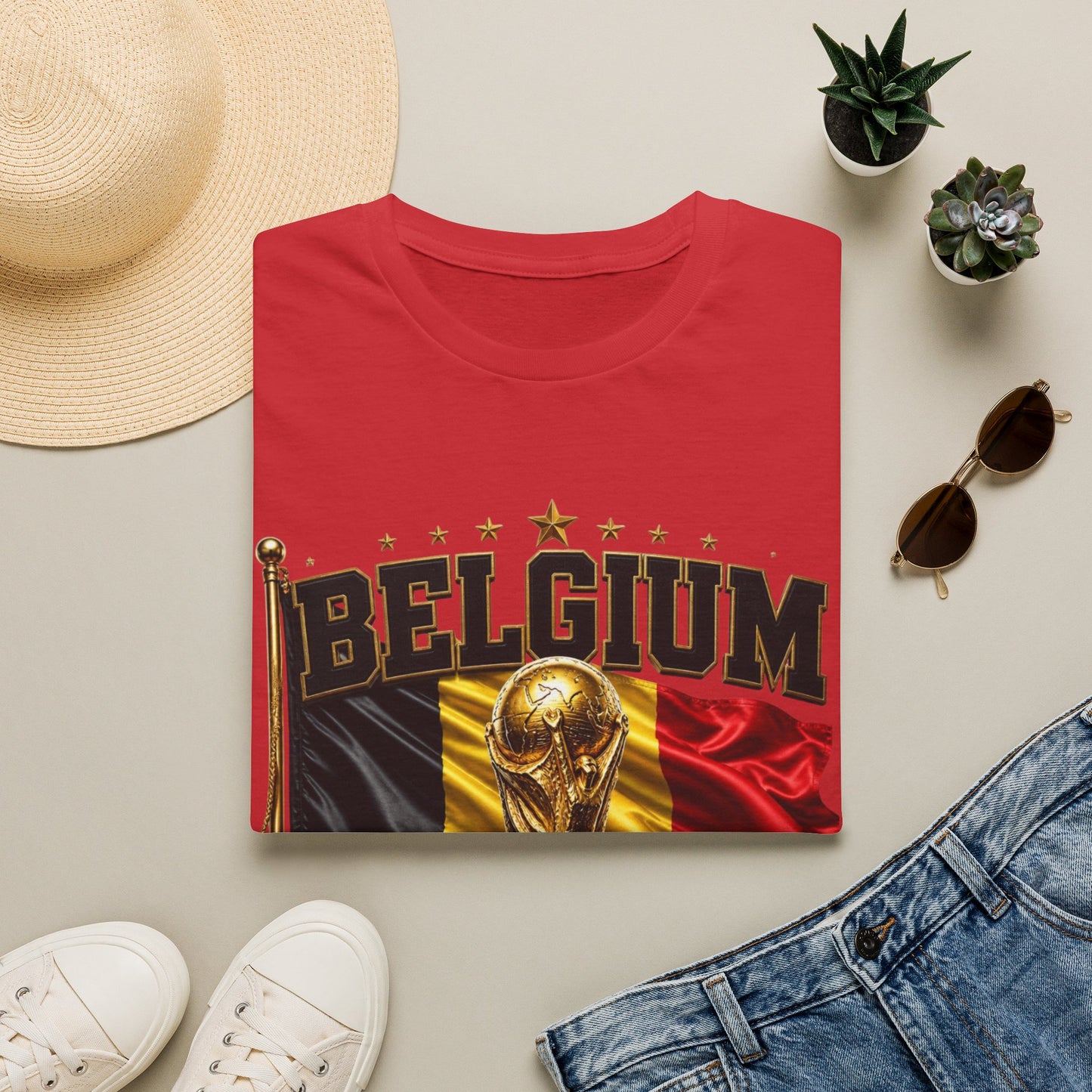 Belgium 2026 World Cup T-Shirt — Belgian Flag & Trophy Soccer Tee