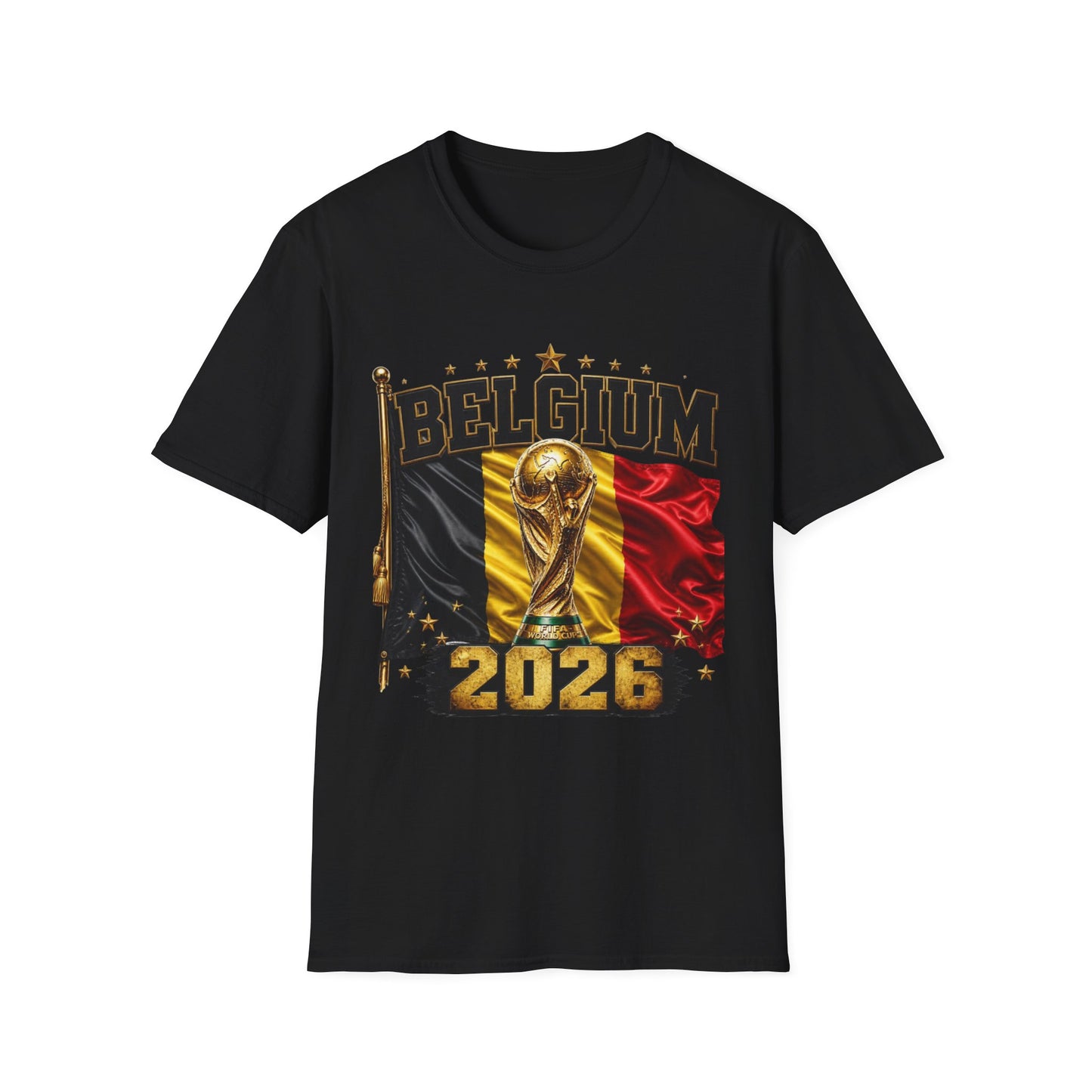 Belgium 2026 World Cup T-Shirt — Belgian Flag & Trophy Soccer Tee