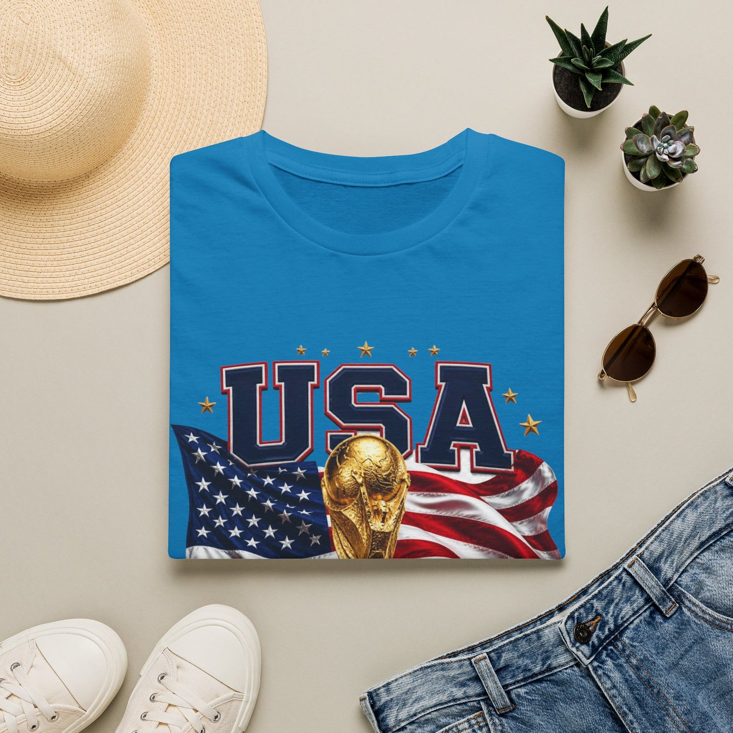 USA 2026 Soccer World Cup T-Shirt — American Flag & Trophy Fan Tee