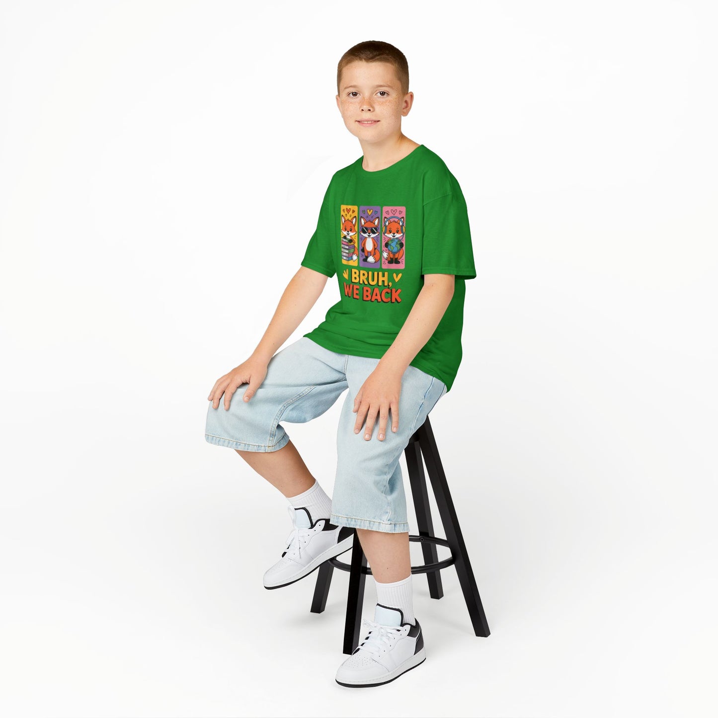 Kids T-Shirt — Cute Fox Trio "Bruh, We Back" Graphic Tee