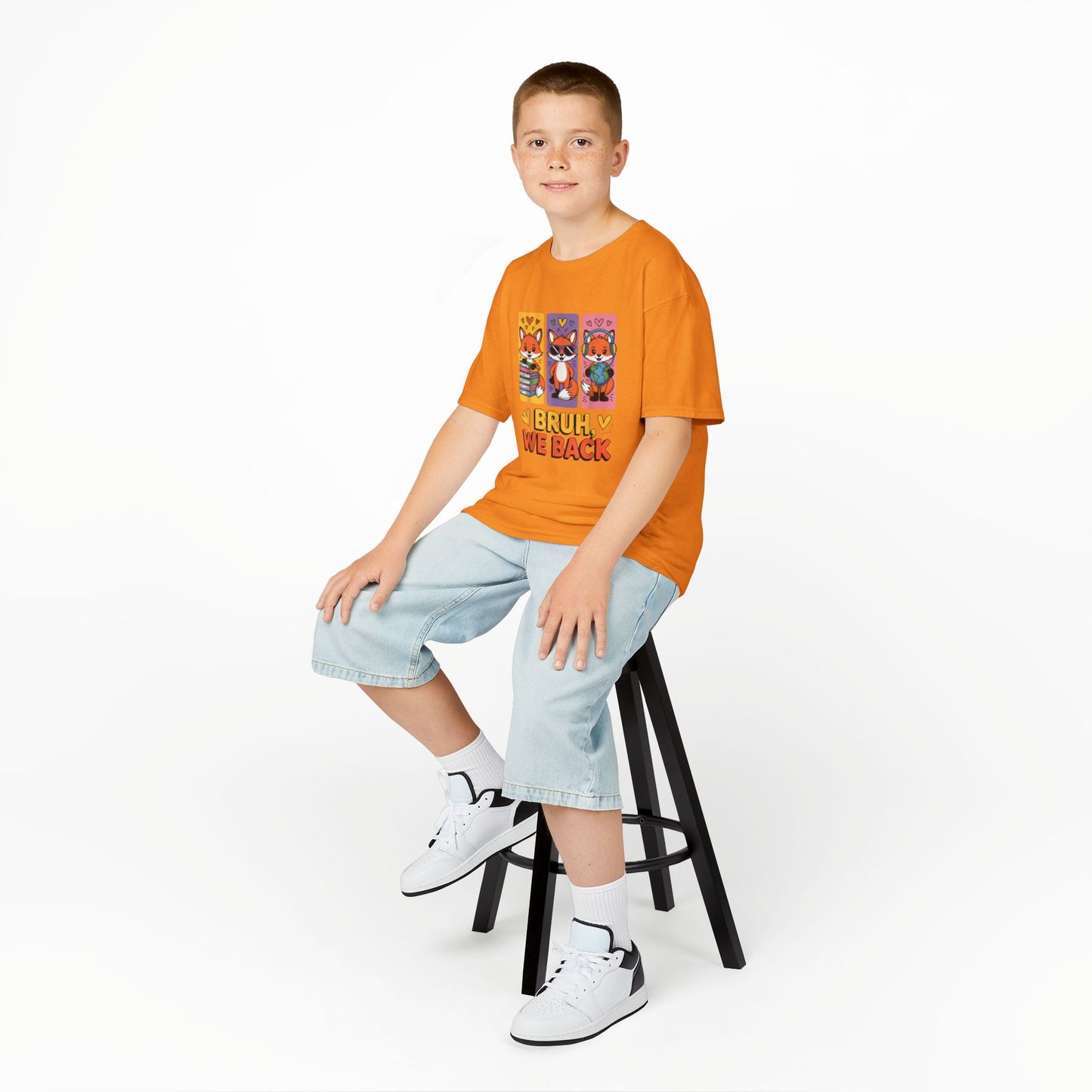 Kids T-Shirt — Cute Fox Trio "Bruh, We Back" Graphic Tee
