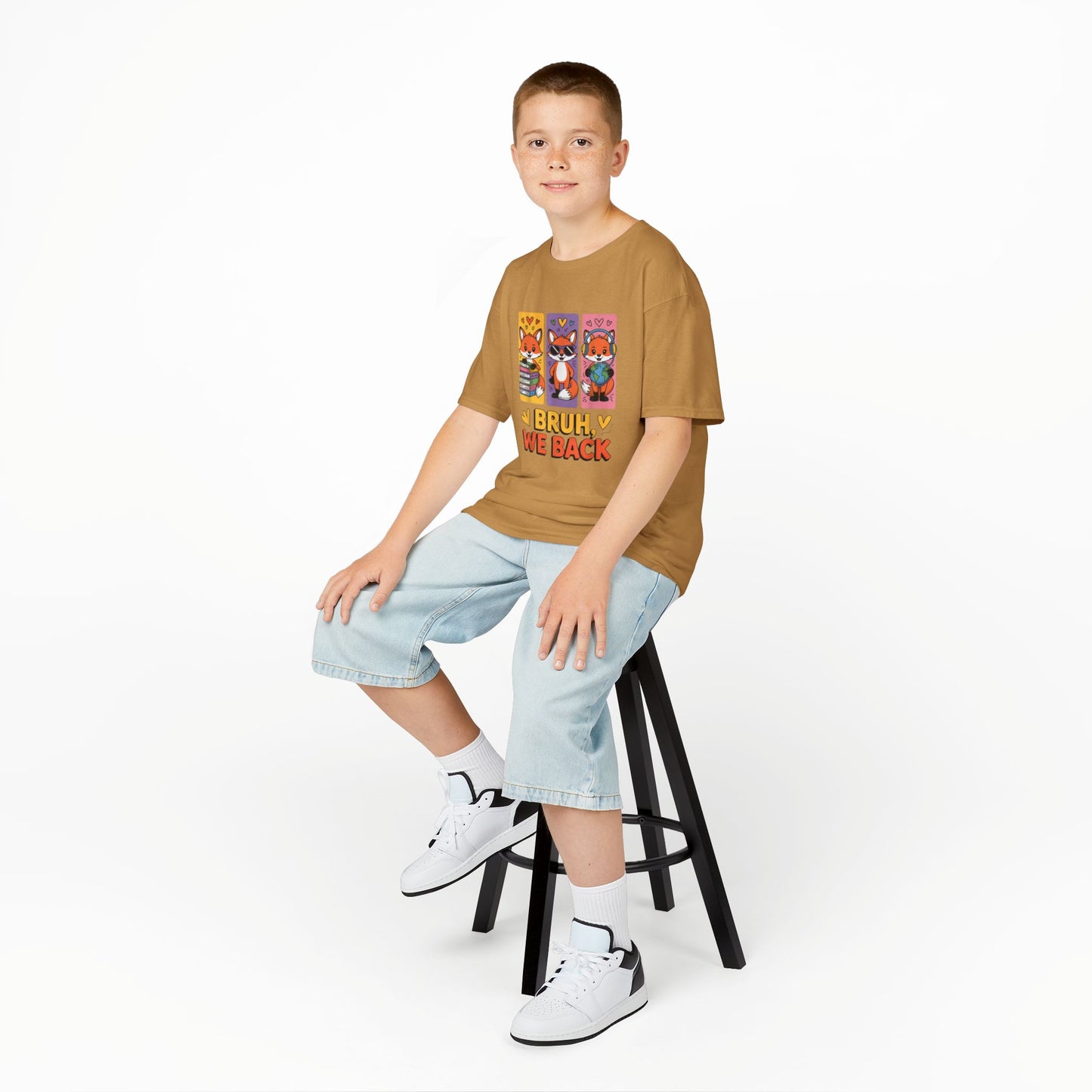 Kids T-Shirt — Cute Fox Trio "Bruh, We Back" Graphic Tee