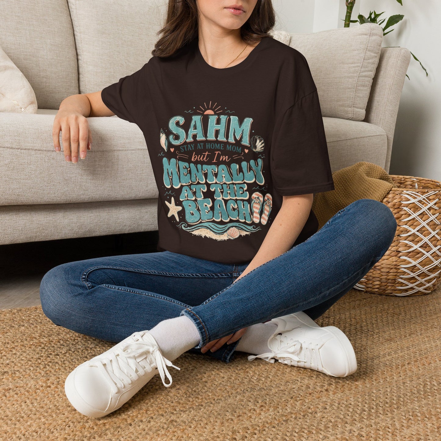 SAHM T‑Shirt — “Stay At Home Mom but I’m Mentally at the Beach” Summer Tee