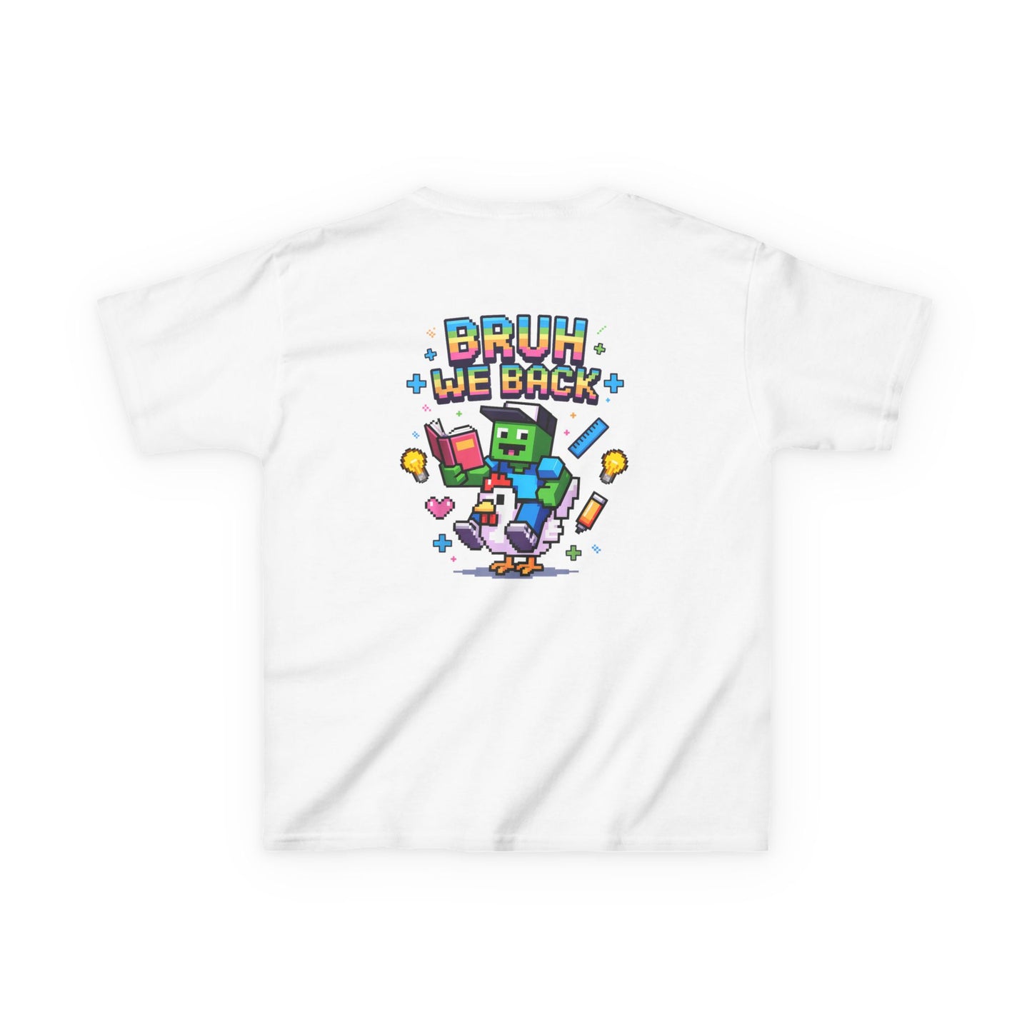 Kids Tee — 'Bruh We Back' Pixel Skateboard Gamer Shirt