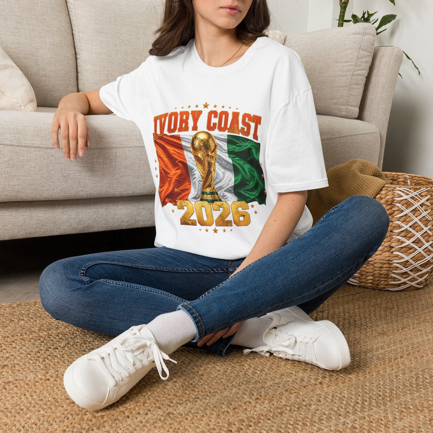 Ivory Coast 2026 World Cup T‑Shirt — Flag & Trophy Soccer Fan Tee