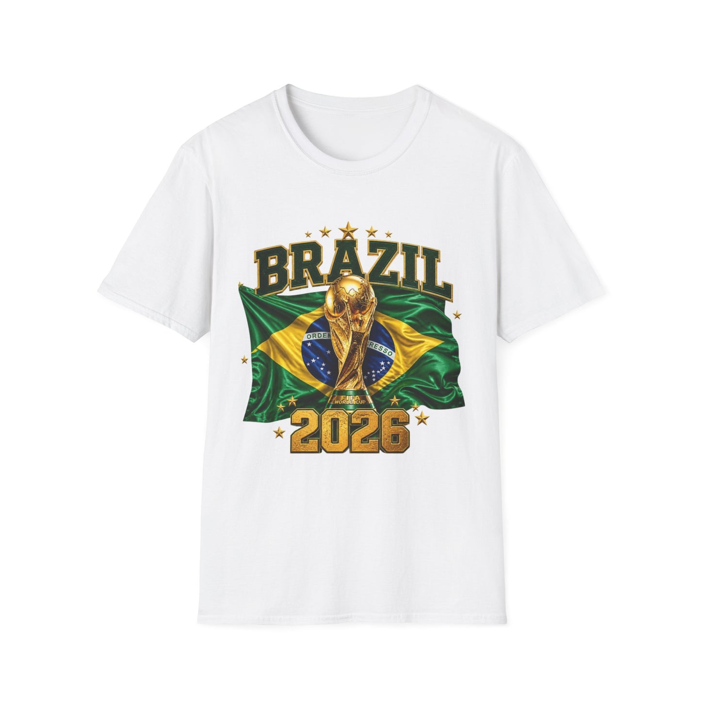 Brazil 2026 World Cup T-Shirt — Golden Trophy & Flag Soccer Fan Tee