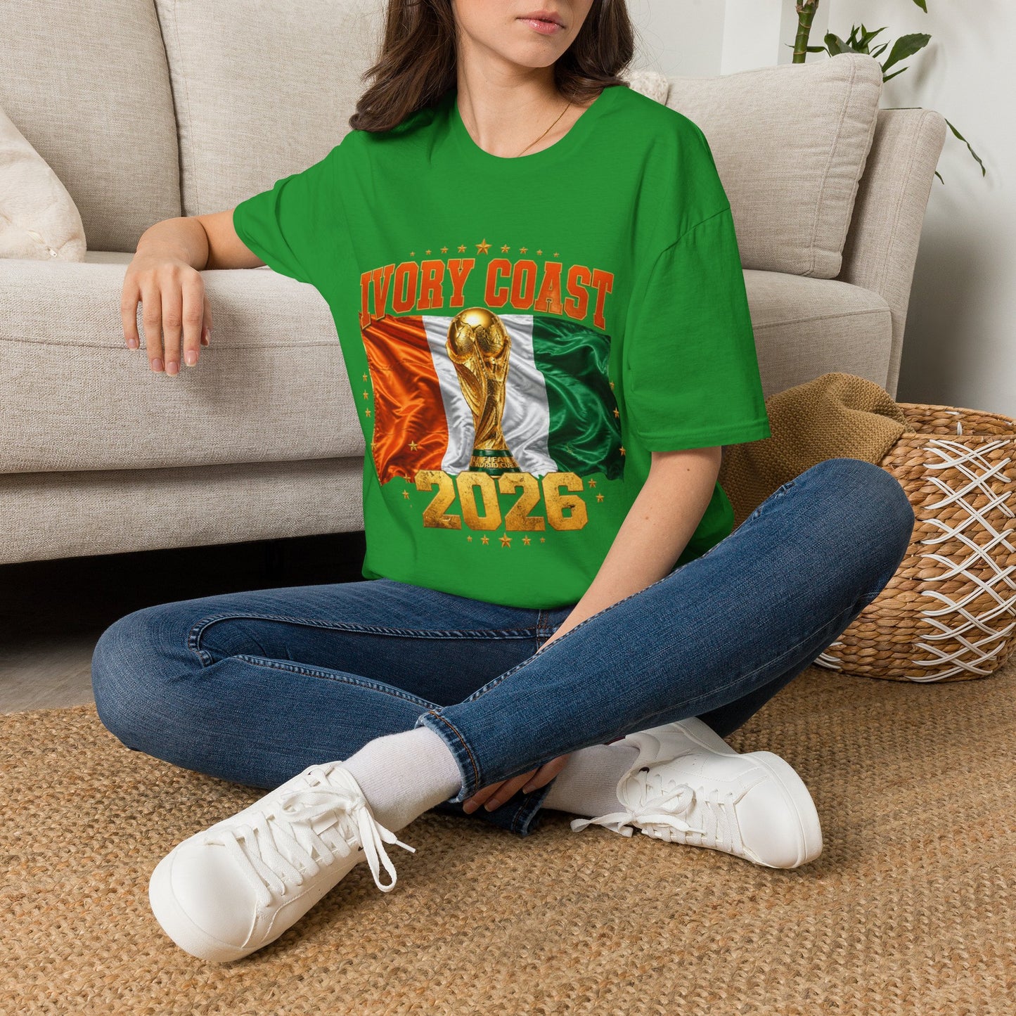 Ivory Coast 2026 World Cup T‑Shirt — Flag & Trophy Soccer Fan Tee