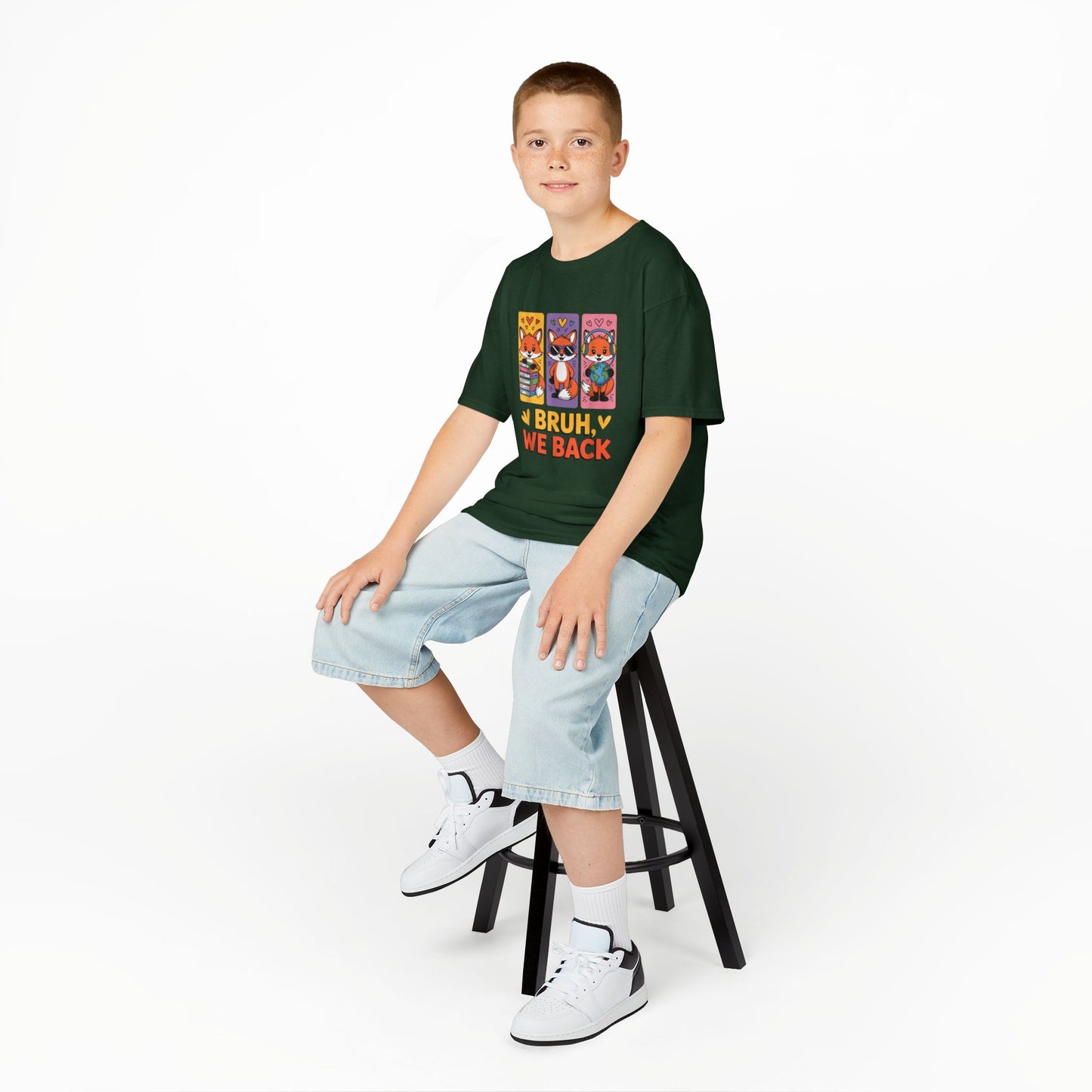 Kids T-Shirt — Cute Fox Trio "Bruh, We Back" Graphic Tee