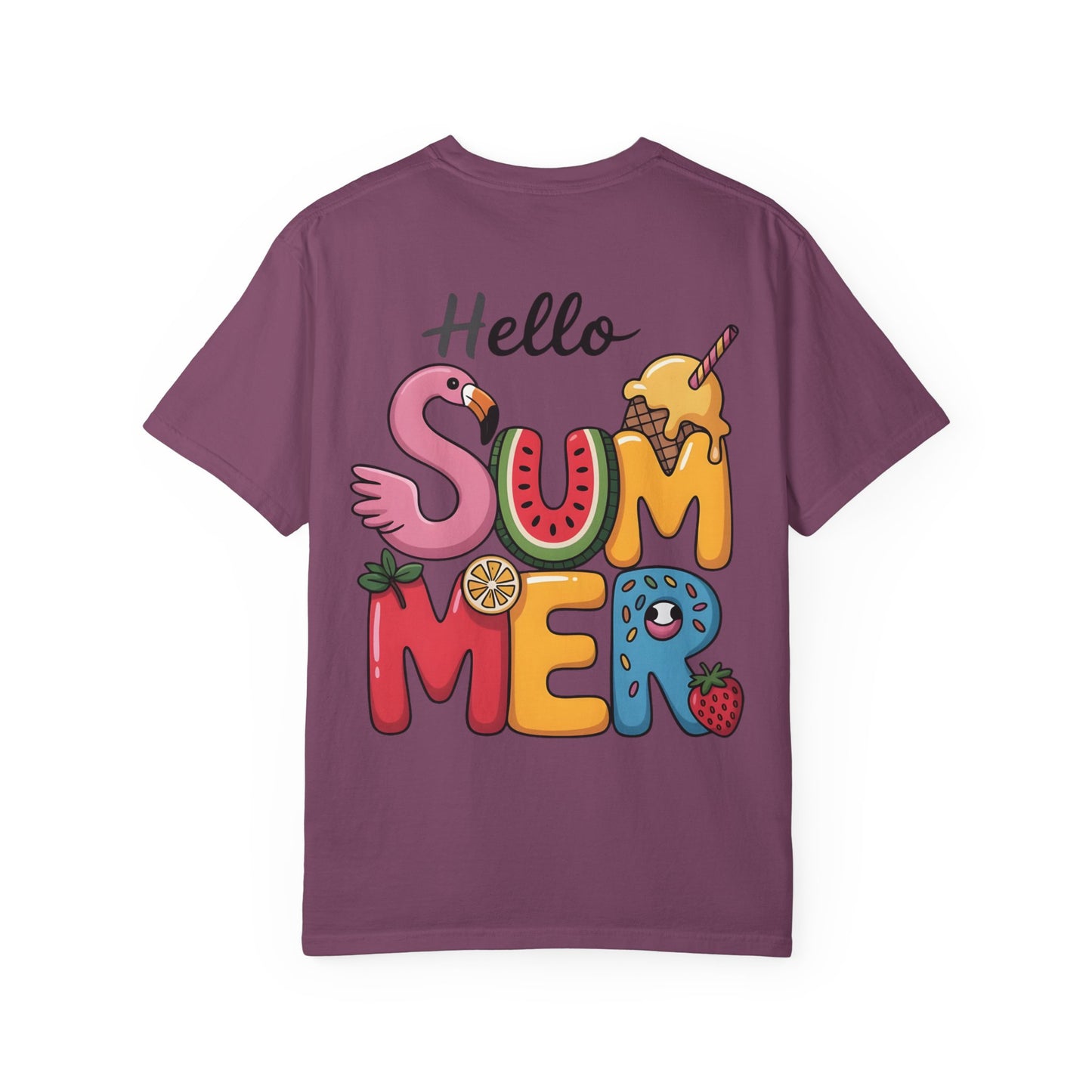 Hello Summer T-Shirt — Colorful Fun Flamingo & Ice Cream Graphic Tee