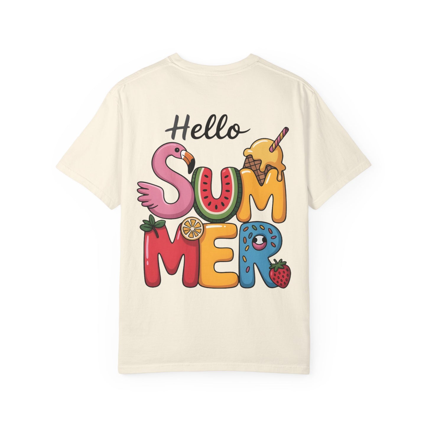 Hello Summer T-Shirt — Colorful Fun Flamingo & Ice Cream Graphic Tee