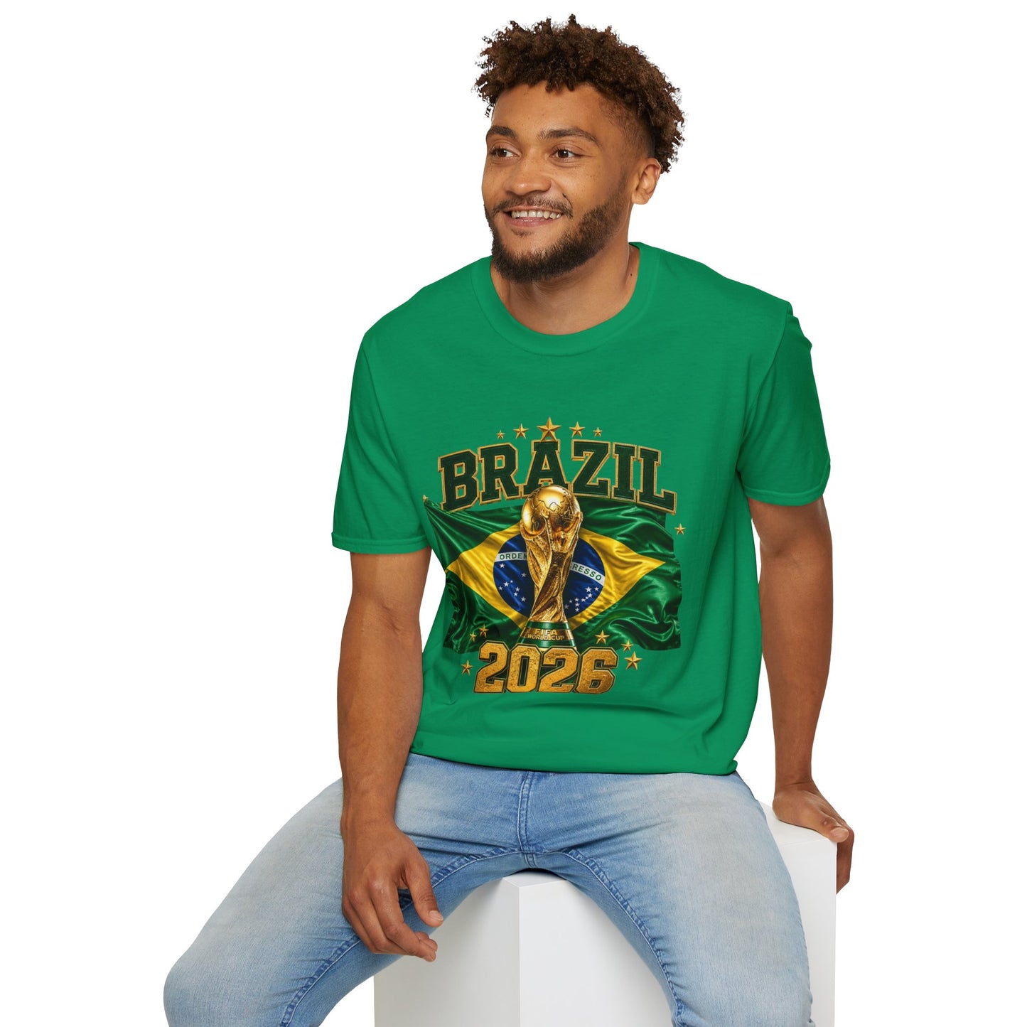Brazil 2026 World Cup T-Shirt — Golden Trophy & Flag Soccer Fan Tee