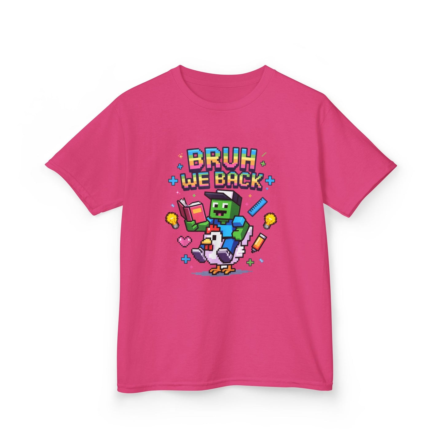 Kids Tee — 'Bruh We Back' Pixel Skateboard Gamer Shirt