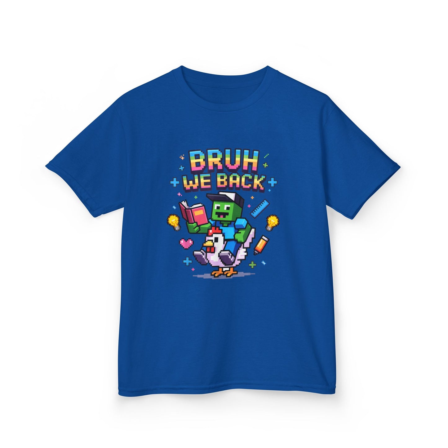 Kids Tee — 'Bruh We Back' Pixel Skateboard Gamer Shirt