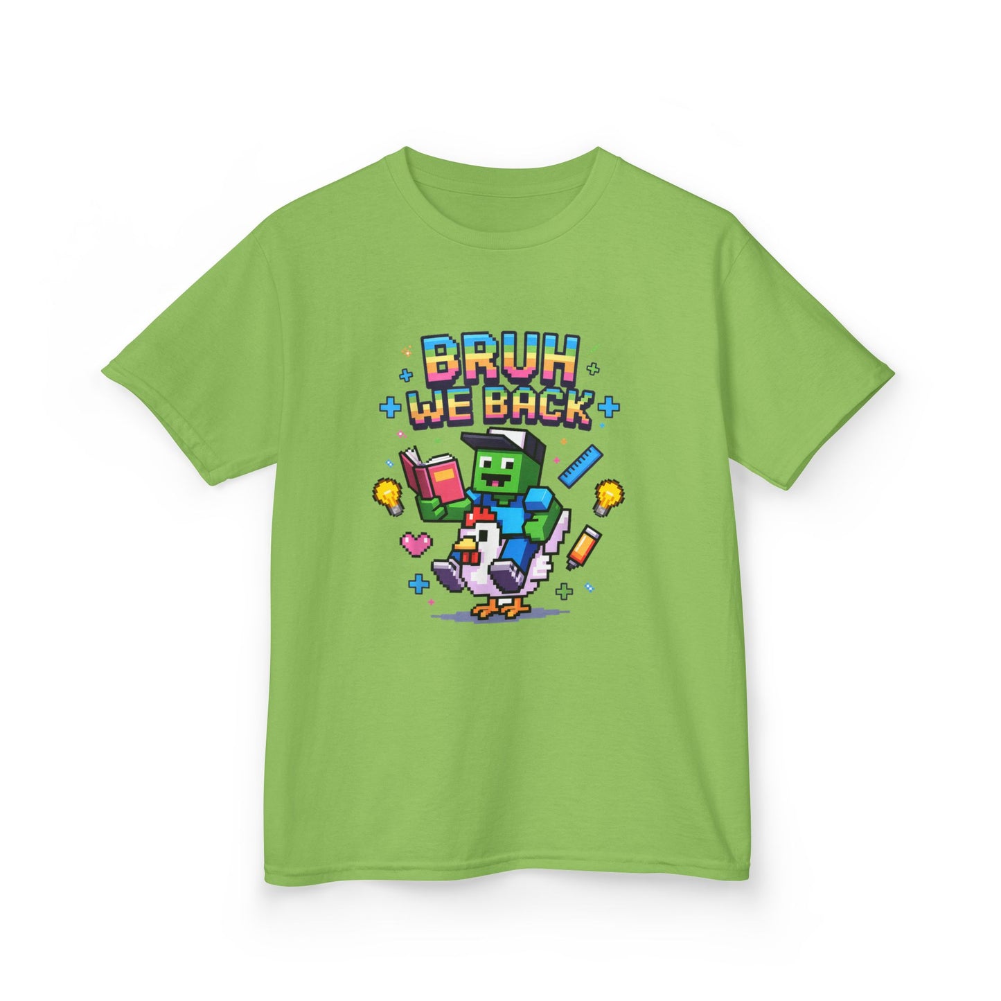 Kids Tee — 'Bruh We Back' Pixel Skateboard Gamer Shirt