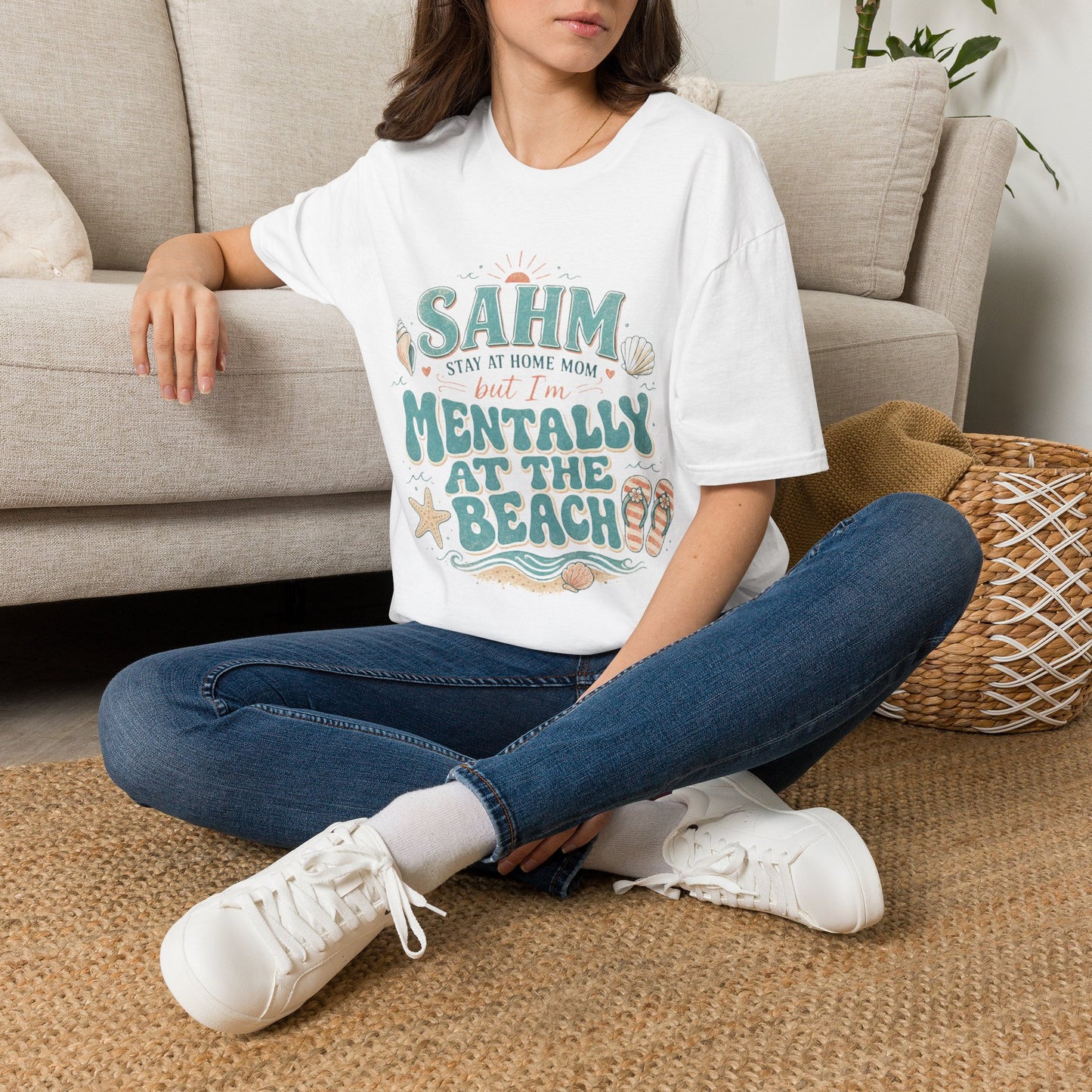 SAHM T‑Shirt — “Stay At Home Mom but I’m Mentally at the Beach” Summer Tee