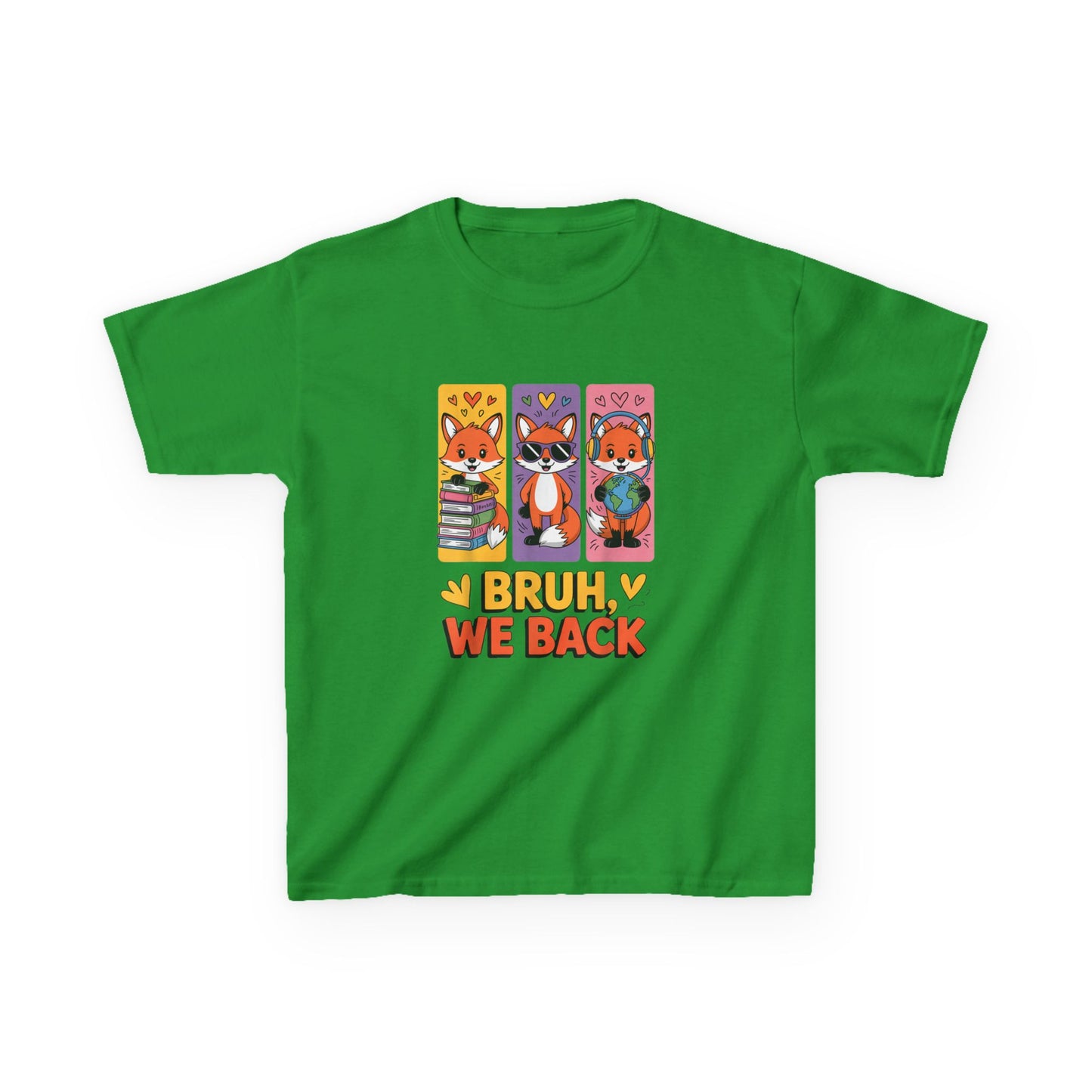 Kids T-Shirt — Cute Fox Trio "Bruh, We Back" Graphic Tee