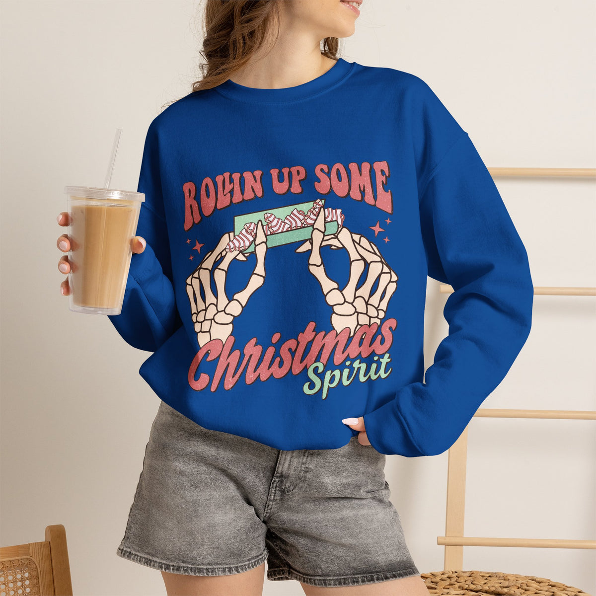 Christmas Spirit Sweatshirt — "Rollin Up Some Christmas Spirit" Holiday Crewneck