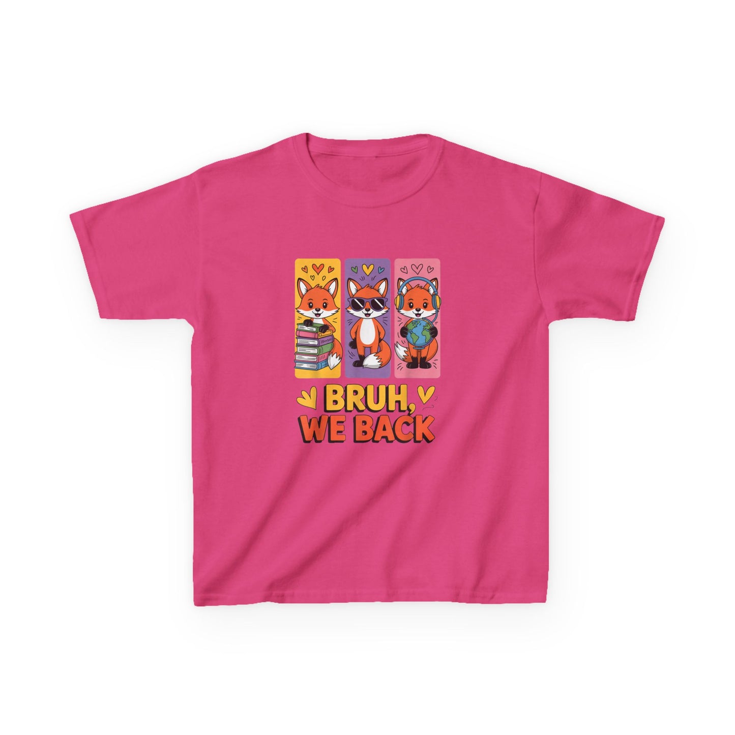 Kids T-Shirt — Cute Fox Trio "Bruh, We Back" Graphic Tee