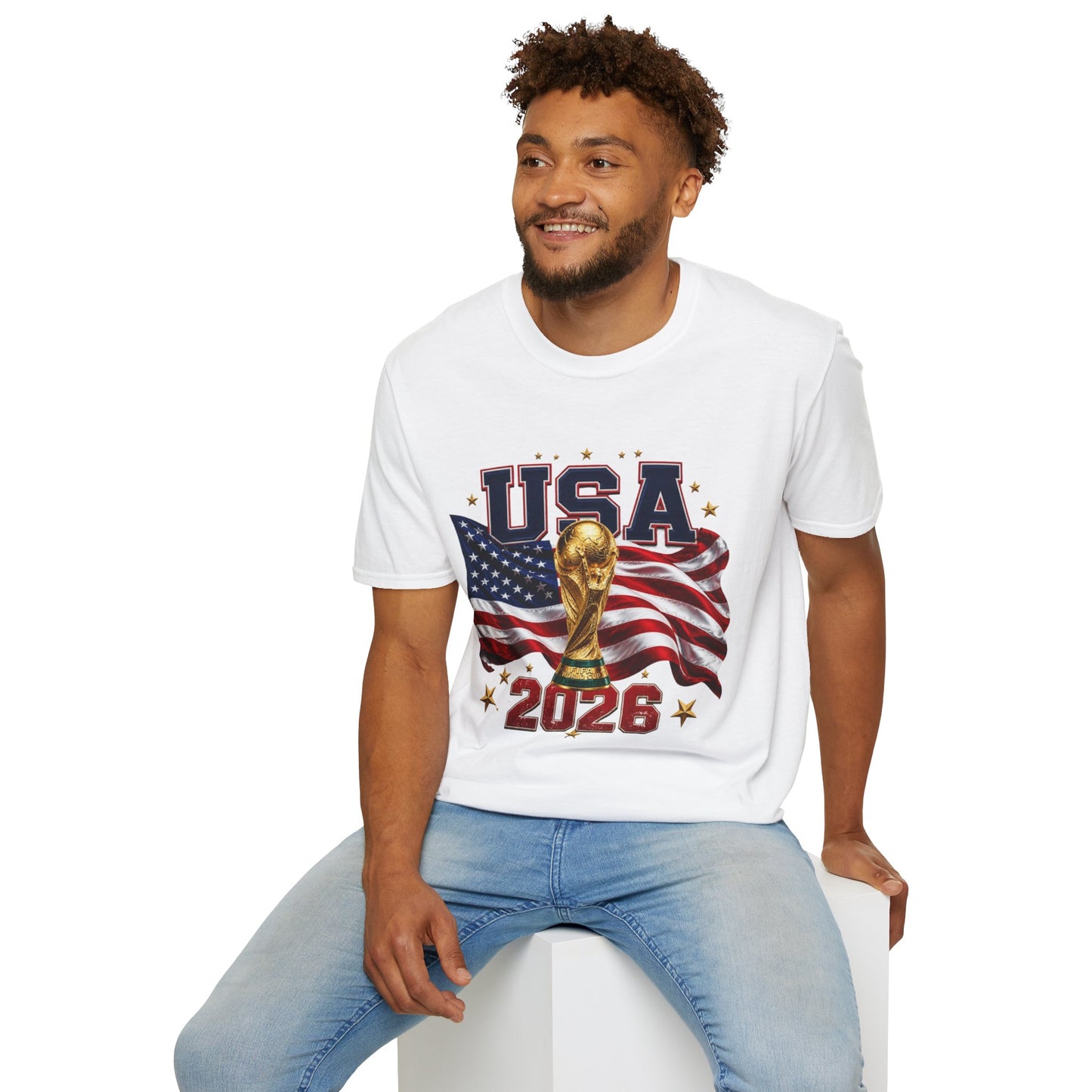 USA 2026 Soccer World Cup T-Shirt — American Flag & Trophy Fan Tee