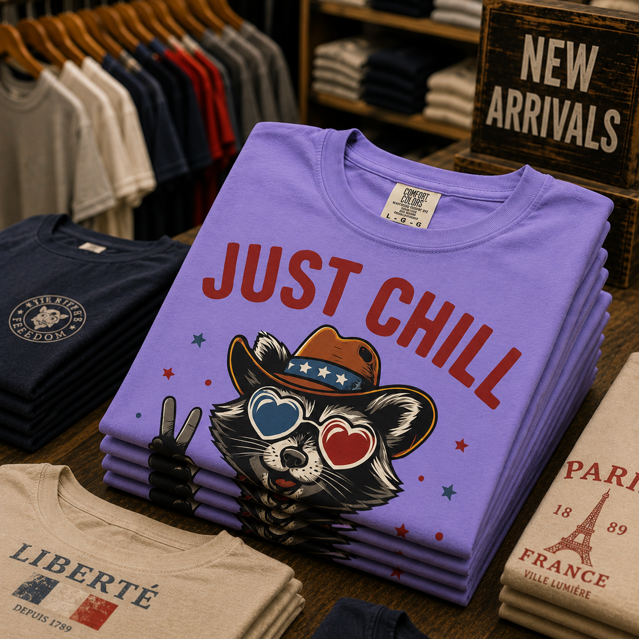 Fourth of July T-Shirt — "Just Chill The Fourth Out" Patriotic Raccoon Tee